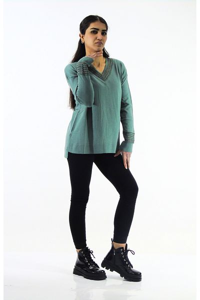 Tuğra Collar and Sleeve Detailed Knitwear Sweater