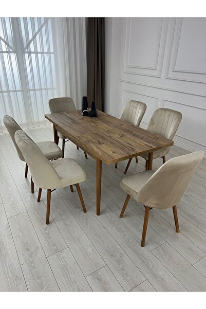 Lajibu %100 Mdf Açılabilir Masa Sandalye Takımı 6 Kişilik Yemek Masası Takımı...