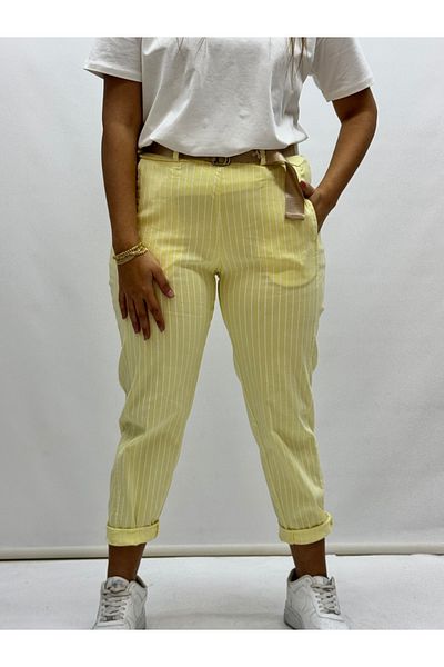 İTALYAN BUTİK Italian Belted Flexible Striped Pants