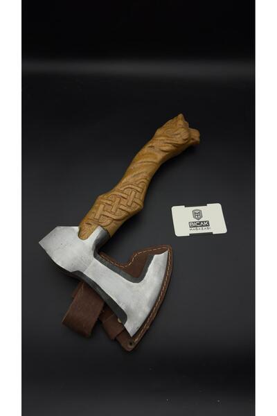 MT BIÇAK MAĞAZASI ASLAN BAŞLI CK-75 DÖVME ÇELİK CEVİZ KABZE KAMP BALTASI