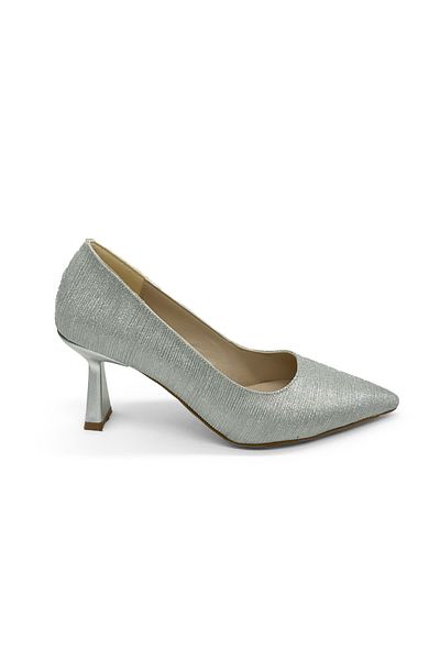 MAGGIO Pantofi de seara cu toc de dama de culoare argintie cu varf ascutit