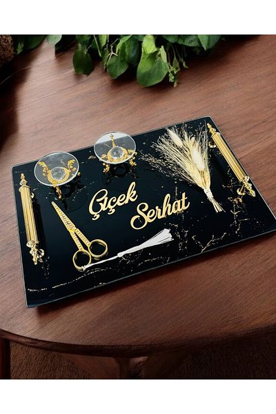 CyzHome Heartfelt Black Glass Promise Engagement Tray