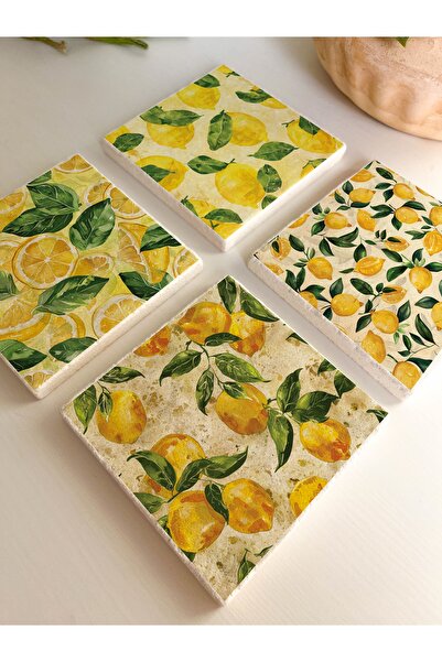 arslart طقم قواعد أكواب من الحجر الطبيعي بنمط الليمون - 4 قطع