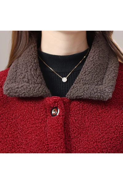 Navilady Kadın Kışlık Peluş Mont, Kuzu Yünü, Sıcak ve Gevşek Tasarım