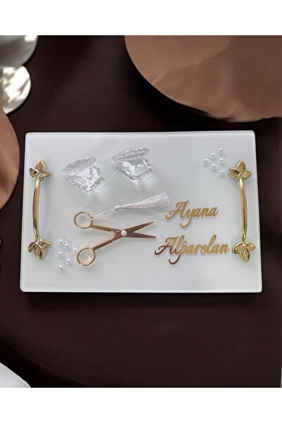Cyz Home Adore Gold White Pearl Promise Tray، صينية الخطوبة، وصينية أكواب القهوة العريس