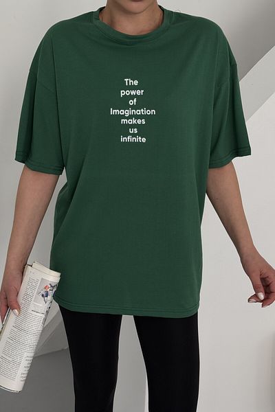 MODAGEN Unisex Πράσινη λαιμόκοψη The Power Written Oversize T-Shirt