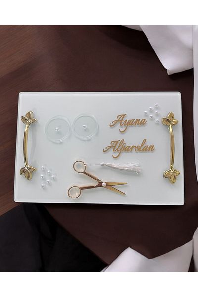 CyzHome Adore Gold White Pearl Promise Tray Engagement Tray and Groom Coffee Cup Tray