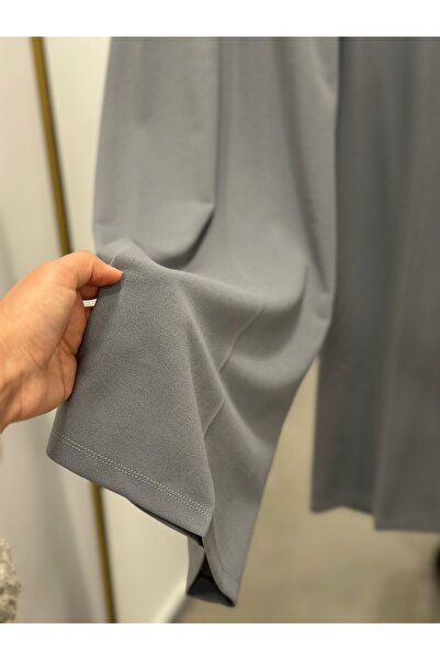 Ebrar Store Çağla Wide Leg Skuba Fabric Trousers-Mt1354 Gray