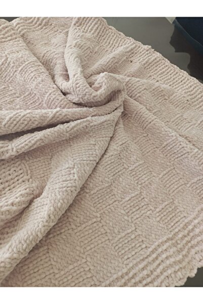 Yoran Büfe Hediyelik Puffy El Örgüsü Bebek Battaniyesi Bej 95 cm x 80 cm