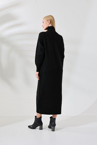 ALCHON Half Turtleneck Stand Collar Long Sleeve Asymmetrical Button Detail Soft Textured Full Ankle Length Knitwear Dress