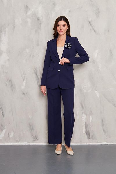 LOVELF Κοστούμι με 2 κουμπιά με ροζ καρφίτσα Navy Blue