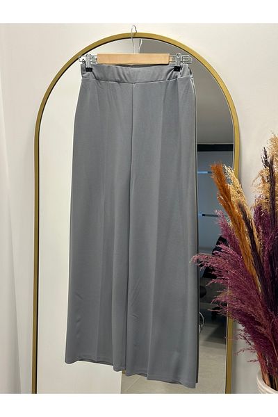 Ebrar Store Çağla Wide Leg Skuba Fabric Trousers-Mt1354 Gray