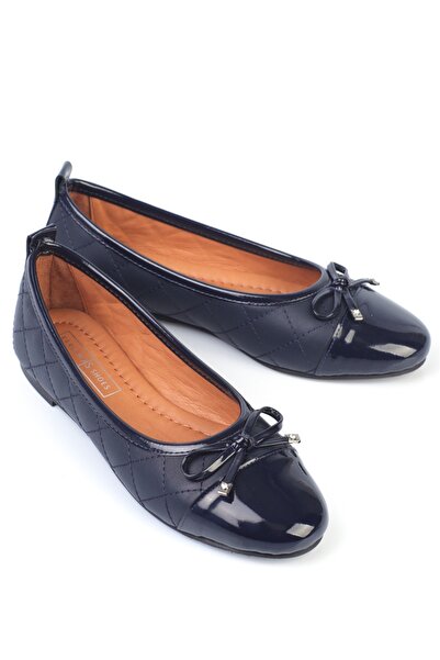 KARVENSHOES Navy Blue Leather Ballerinas 10059-