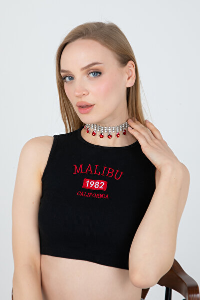 Furtek Aksesuar Kadın Elegante Model Kırmızı Renk Damla Taş Detaylı 3 Sıra Zirkon Choker Kolye Özel Gün Nişan Düğün