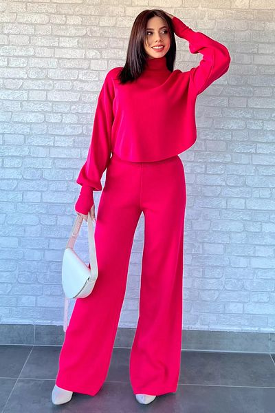 GÜLSELİ Fuchsia Crop Sweater Trousers Knitwear Double Set