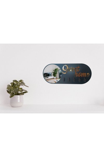 GEEG Aynalı isimli Anahtar Askısı Siyah Oval Tasarım Organizer Dekoratif Anahtar Home Askılık