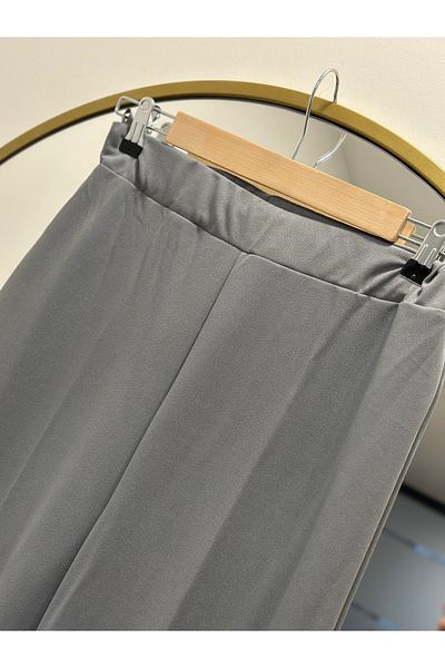 Ebrar Store Çağla Wide Leg Skuba Fabric Trousers-Mt1354 Gray