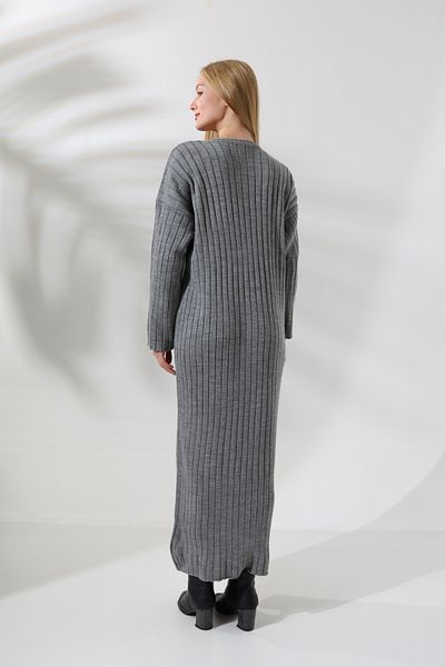 ALCHON Round Crew Neck Ribbed Long Sleeve Oversize Ankle Length Basic Seasonal Knitwear Dress