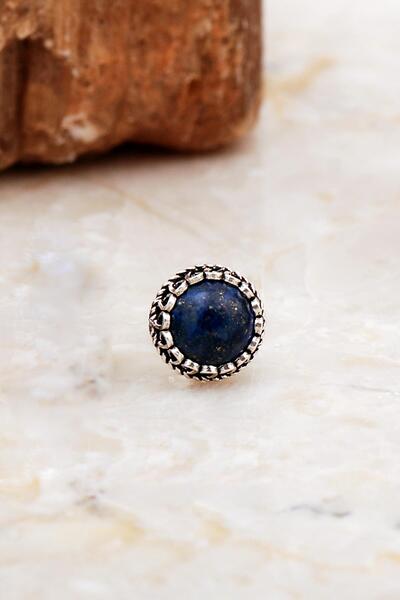 Sümer Telkari Lapis Taşlı Mini Elişi Yuvarlak Vidalı Gümüş Küpe 6994