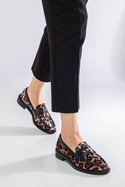 Genetti Kadın Leopar Desen Loafer Ayakkabı