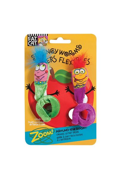 Fat Cat Springy Worms Cat 2-Piece Plush Cat Toy with Grass