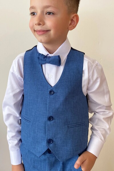 Tiril Tiril Erkek Çocuk Ceketli Yelekli Papyonlu Takım Elbise İNDİGO