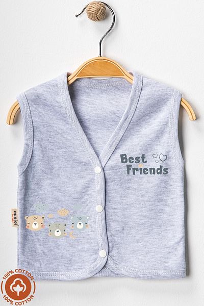 Miniel Unisex Baby Friends Teddy Bear Printed Organic Cotton 3-6-9 Months 2-Piece Combed Baby Vest Set