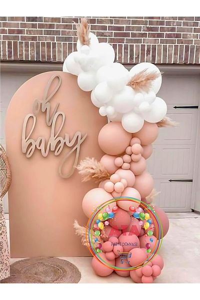 Ata Parti Dünyası Rose Wood White Pink Blush Chain Balloon Set - 100 Pieces + Balloon Strip