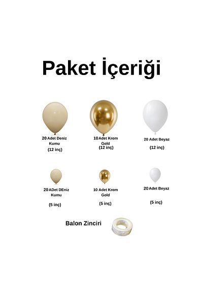 Ata Parti Dünyası Birthday Concept - *Chrome Gold* White and Sea Sand 100-Piece Balloon Chain Party Set