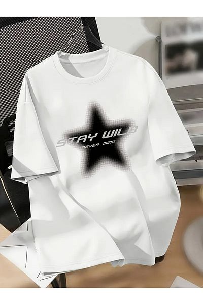 Touz Moda Tricou oversize unisex cu imprimeu Stay Wild