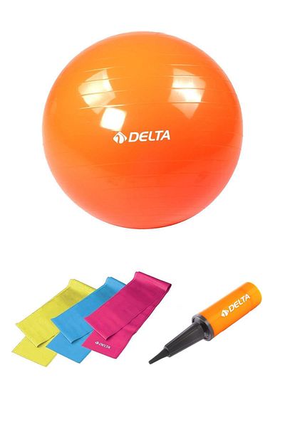 Delta 160-169 Cm Length Pilates Ball and Band Set of 3 - Resistance Rubber Pump
