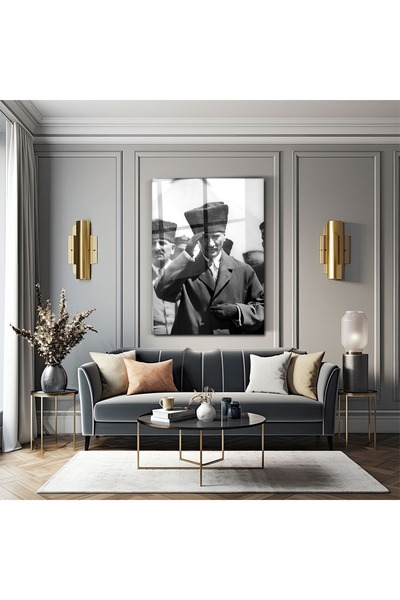 Genel Markalar Cam Tablo - Mustafa Kemal Atatürk Selam Veriyor - Duvar dekora...