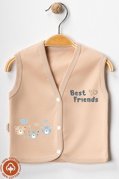 Miniel Unisex Baby Friends Teddy Bear Printed Organic Cotton 3-6-9 Months 2-Piece Combed Baby Vest Set