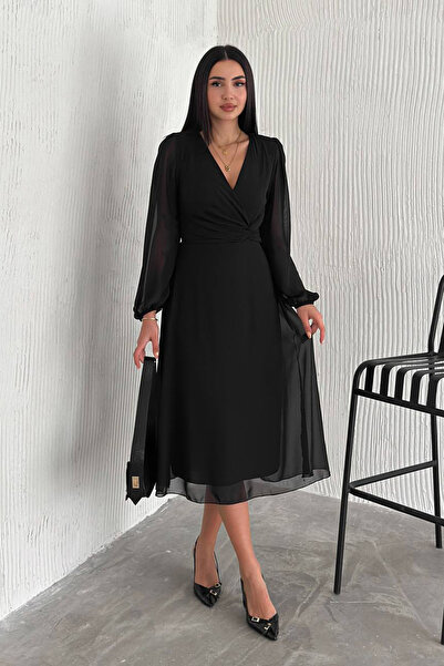 Neşeli Butik rochie de damă din șifon cu căptușeală neagră NBK30281