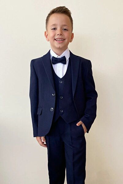 Tiril Tiril Erkek Çocuk Ceketli Yelekli Papyonlu Takım Elbise Lacivert