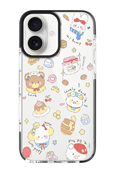 shoptocase iPhone 16 Uyumlu Animals Desenli Siyah Impacts Telefon Kılıfı