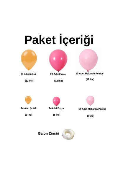 Ata Parti Dünyası Birthday Fuchsia Macaron Pink Balloon Chain Set - 100 Pieces
