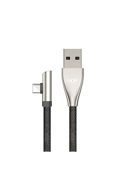 Linktech K591 Type-c Örgü 90 Derece Ledli 1.2mt Usb Şarj Ve Data Kablosu