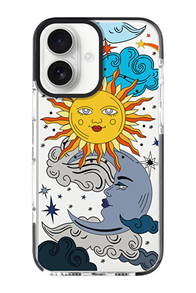 shoptocase iPhone 16 Compatible Sun Moon Pattern Black Impacts Phone Case