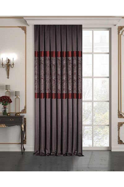 Solinas Collection Claret Red/Anthracite Panel 1X3 Close Pleat Background Curtain - Single Wing