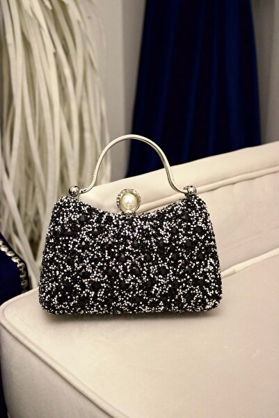 mossi Black Reversible Jewelled Double Handle Chain Evening Bag