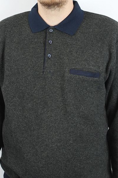 TANİŞ GİYİM Plus Size Men's Polo Neck Pocketed Khaki Sweatshirt - Oversized Thessaloniki Knit, Small Size Recommended