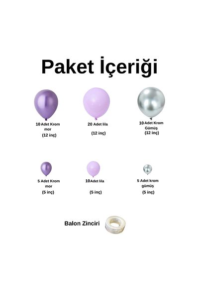 Ata Parti Dünyası ^^ Birthday Concept *Lilac*Chrome Purple*Chrome Silver* 60-Piece Balloon Chain Party Set