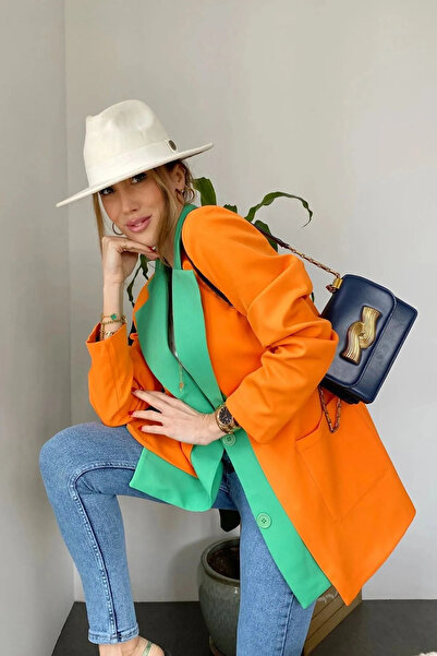 LOKADI Kadın Astarlı Turuncu Yeşil Blazer Ceket