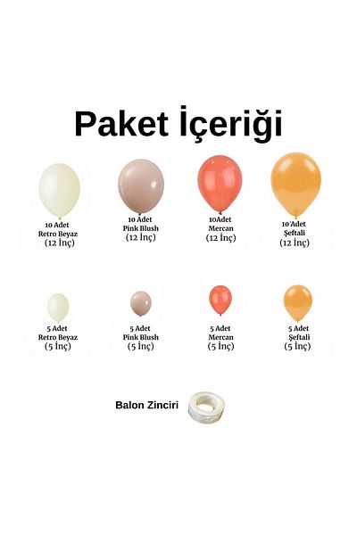 Ata Parti Dünyası For Birthday *Peach* Retro White and Pink Blush Coral - 60 Balloon Chain Party Set