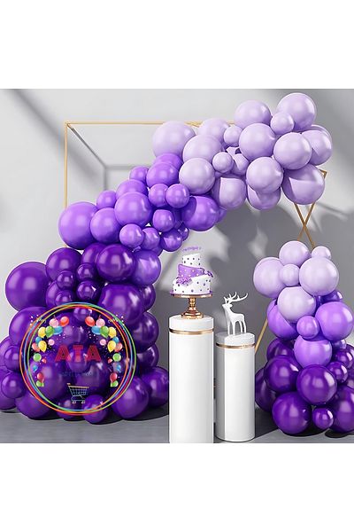 Ata Parti Dünyası Birthday Concept - Lilac Macaron and Purple Balloon Chain Set 60 Pieces