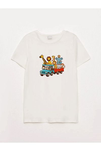 sielta Animal Kingdom Printed Crew Neck Ecru Kids T-Shirt