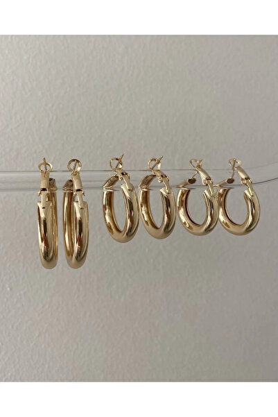 MRK Gold 3 Boy Çift 6'lı Halka Küpe Seti