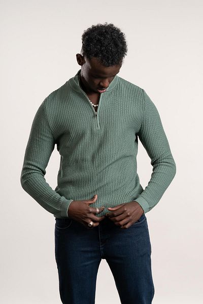 FBI Zip-Up Fisherman Self-Striped Braided Lycra Slimfit Knitwear Sweater