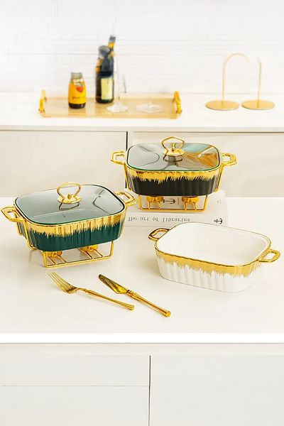 Vadi Carmen Gold Gilded Patterned Porcelain Round Pot